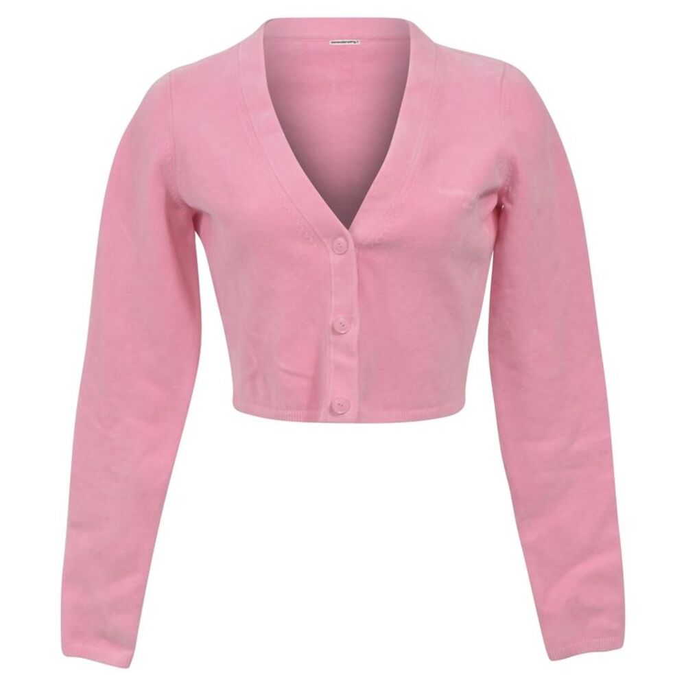 Alexander Wang.T  Logo-Embossed Cropped Cardigan in Pink Merino Wool